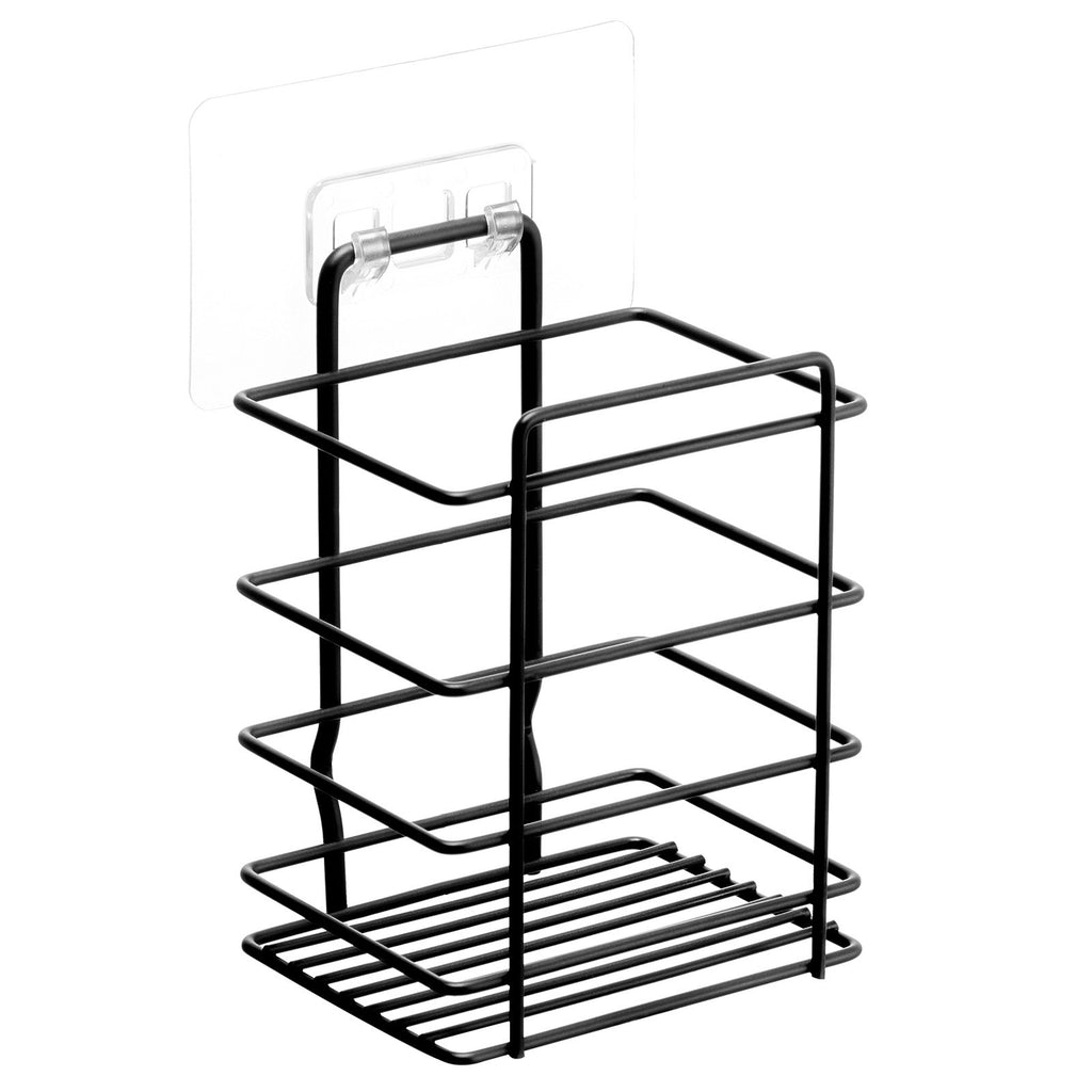 No-drill adhesive backing detail on shower shelf