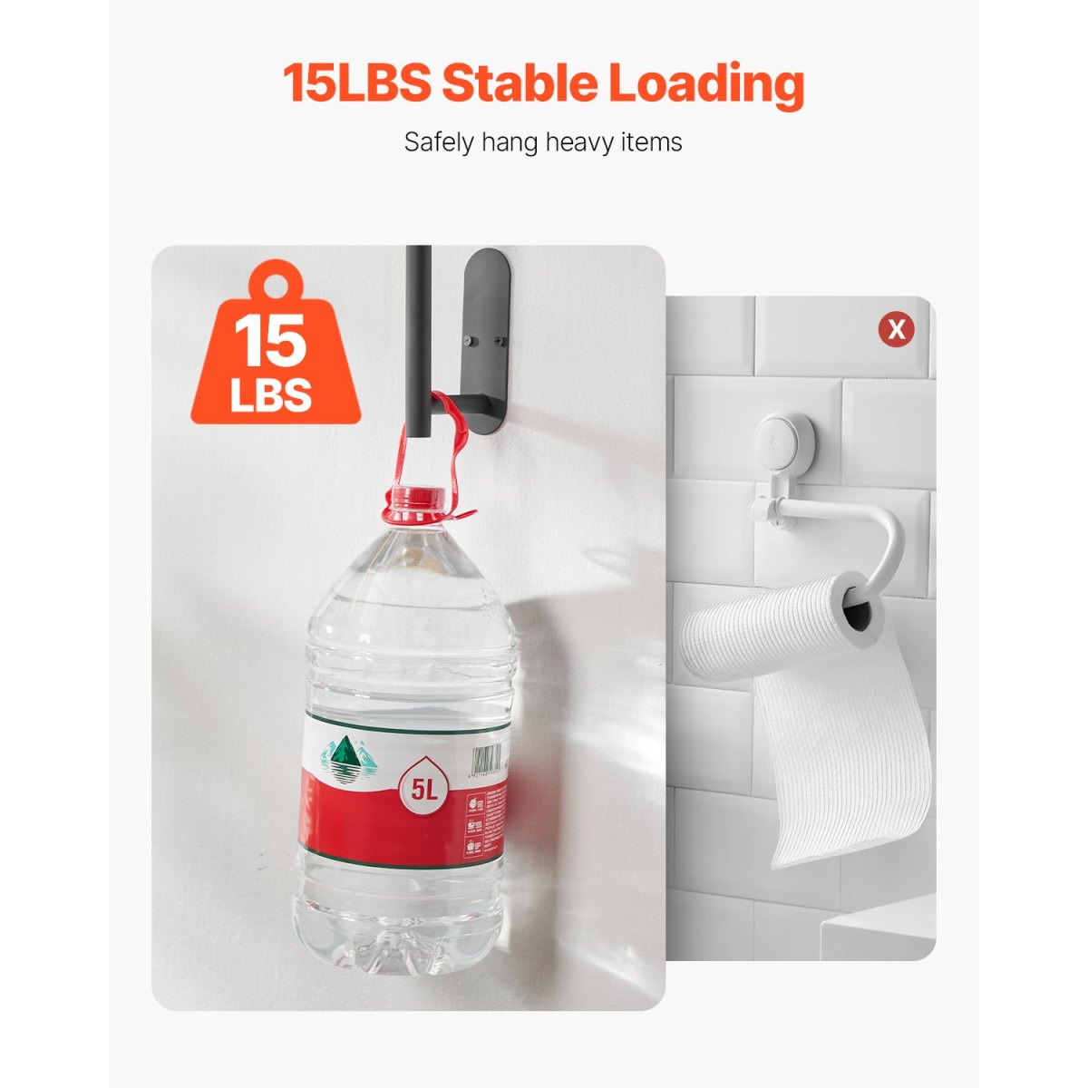 No-drill paper towel holder with adhesive or screw mounting options