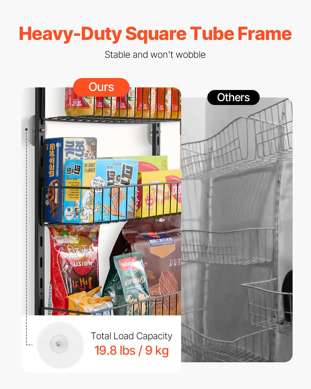 Black over-the-door 6-tier storage rack mounting detail