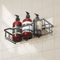 Five adhesive shower shelves