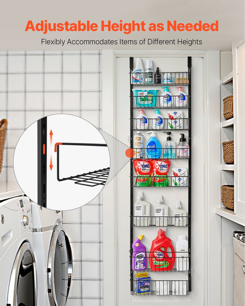 8-tier over-the-door pantry rack on a door